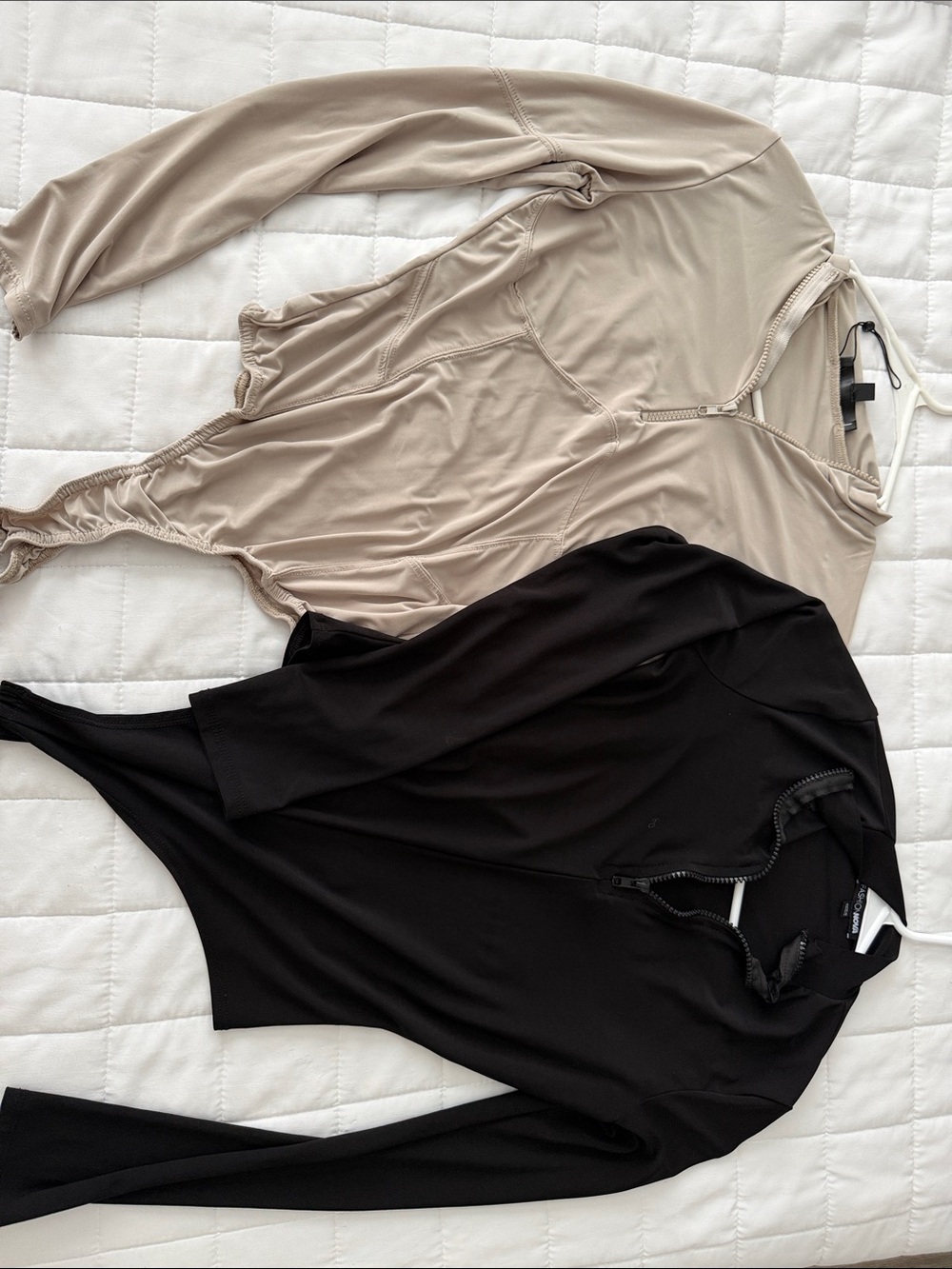 Fashion Nova Long Sleeve Bodysuits in Beige and Black